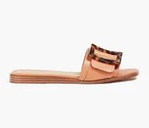 Inez buckle-embellished leather slides - Brown