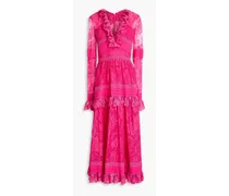 Ruffled cotton-blend lace and crepe de chine gown - Pink