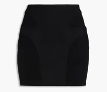 Ribbed jersey-paneled cotton-blend mini skirt - Black