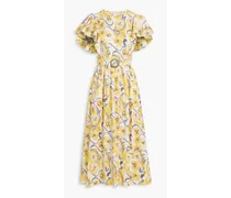 Damon ruffled printed cotton-blend poplin midi dress - Yellow