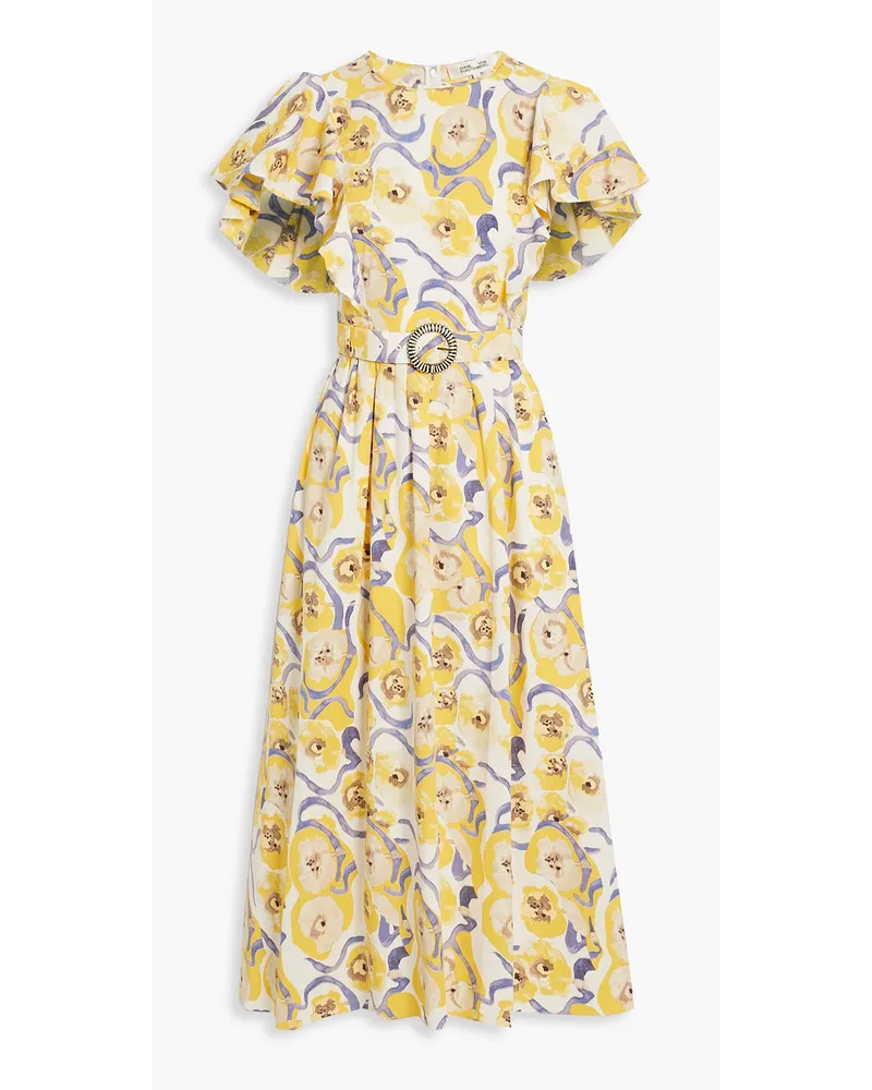 Diane von Furstenberg Damon ruffled printed cotton-blend poplin midi dress - Yellow Yellow