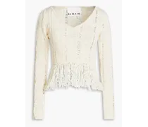 Fringed crocheted cotton-blend sweater - White
