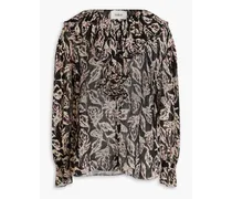 Genny ruffled printed crepon blouse - Black