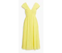 Pleated chiffon midi dress - Yellow