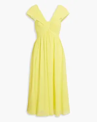 Badgley Mischka Pleated chiffon midi dress - Yellow Yellow