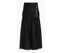 Ruched linen-blend gauze midi skirt - Black