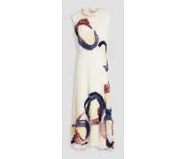 Oleyda gathered embroidered silk-seersucker gown - White
