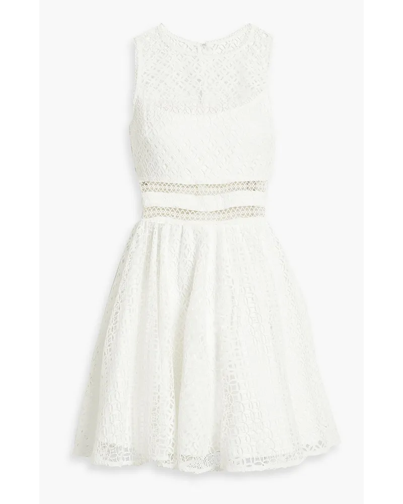 Gathered macramé lace mini dress - White