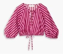 Cropped striped cotton-voile top - Pink