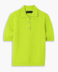 Brandon Maxwell Radlie neon pointelle-knit wool polo shirt - Green Green