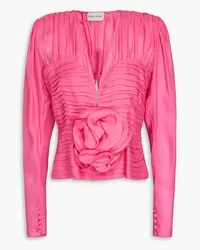 Magda Butrym Appliquéd pleated silk-crepe de chine blouse - Pink Pink