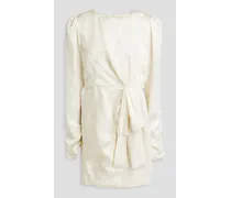 Debbie draped silk-satin jacquard mini dress - White
