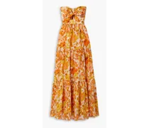 Raie strapless tiered floral-print cotton maxi dress - Orange