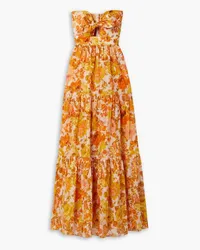 Zimmermann Raie strapless tiered floral-print cotton maxi dress - Orange Orange