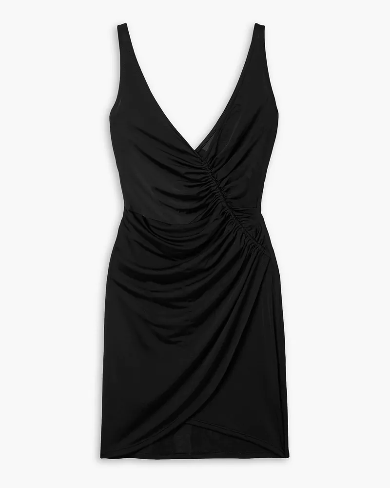 Louisa Ballou Summer Solstice ruched wrap-effect stretch-jersey mini dress - Black Black