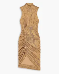 Michael Kors Ruched sequined crepe turtleneck dress - Brown Brown