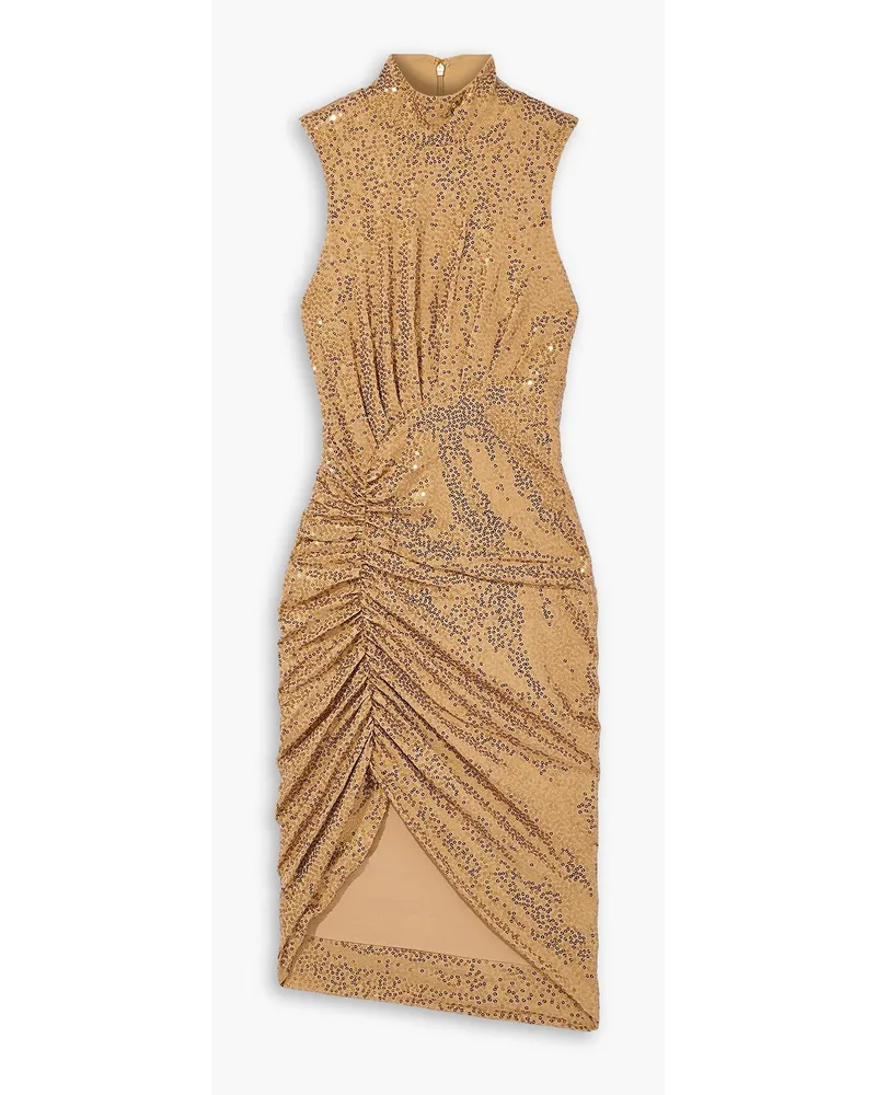 Michael Kors Ruched sequined crepe turtleneck dress - Brown Brown