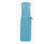 Maovesa polka-dot silk crepe de chine midi wrap dress - Blue