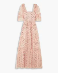 Needle & Thread Bijou ruffled smocked floral-print tulle gown - Pink Pink