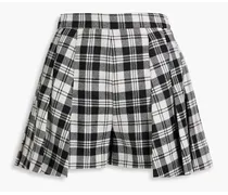 Layered pleated checked wool shorts - Black
