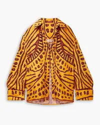 Altuzarra Deka oversized lace-up printed Lyocell and linen-blend shirt - Yellow Yellow