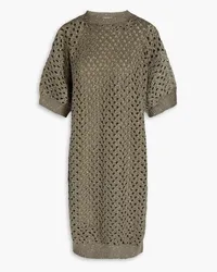 Brunello Cucinelli Embellished open-knit cotton, linen and silk-blend mini dress - Green Green