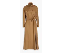 Dora wool and silk-blend twill midi shirt dress - Brown