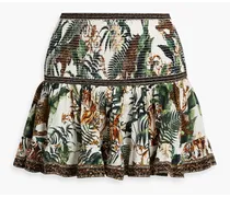 Crystal-embellished printed silk crepe de chine mini skirt - Green