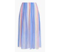 Pleated striped silk-chiffon midi skirt - Blue
