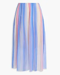 Oscar de la Renta Pleated striped silk-chiffon midi skirt - Blue Blue