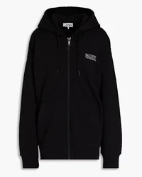 Ganni Cotton-blend fleece hooded jacket - Black Black