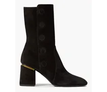 Snap-detailed suede ankle boots - Black