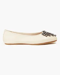 Tory Burch Crystal-embellished leather ballet flats - White White