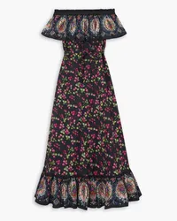 Etro Off-the-shoulder printed stretch-cotton maxi dress - Blue Blue