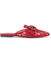 Dolce & Gabbana Jackie buckled corded lace slippers - Red Red