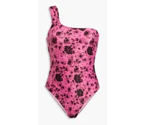 One-shoulder floral-print swimsuit - Pink