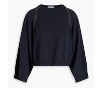 Cropped bead-embellished cutout cashmere sweater - Blue