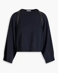 Brunello Cucinelli Cropped bead-embellished cutout cashmere sweater - Blue Blue