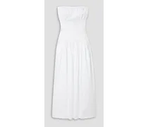 Lauryn strapless gathered cotton-blend midi dress - White