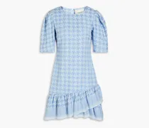 Louise ruffled houndstooth cotton-jacquard mini dress - Blue