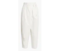 Wilmont cropped pleated cotton and linen-blend tapered pants - White