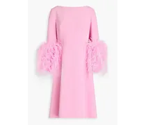 Feather-trimmed crepe dress - Pink