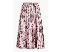 Pleated floral-print lamé midi skirt - Pink