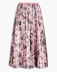 RED Valentino Pleated floral-print lamé midi skirt - Pink Pink