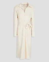 Vince Belted pleated crepe midi shirt dress - White White