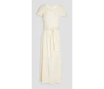 Giselle belted crinkled bamboo and silk-blend midi dress - White