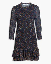 Veronica Beard Farha shirred floral-print crepe de chine mini dress - Blue Blue