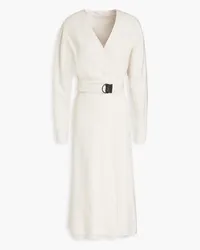 Brunello Cucinelli Belted-embellished stretch-wool twill midi wrap dress - White White