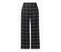 Cropped checked linen wide-leg pants - Black