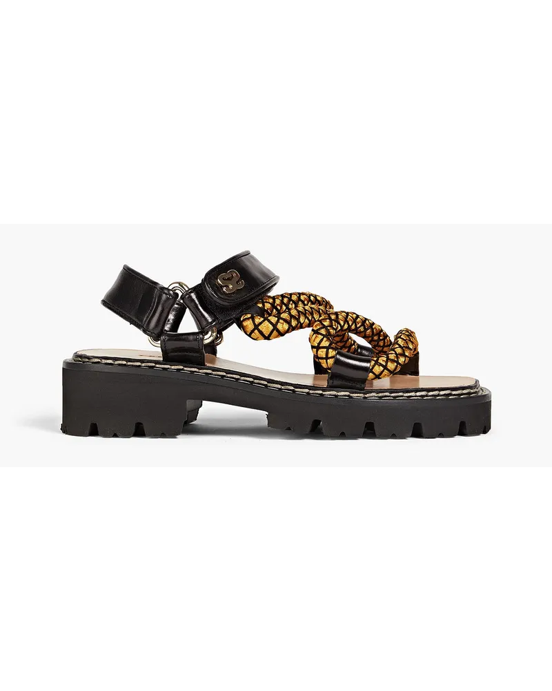 Sandro Metallic braided cord and leather slingback sandals - Black Black